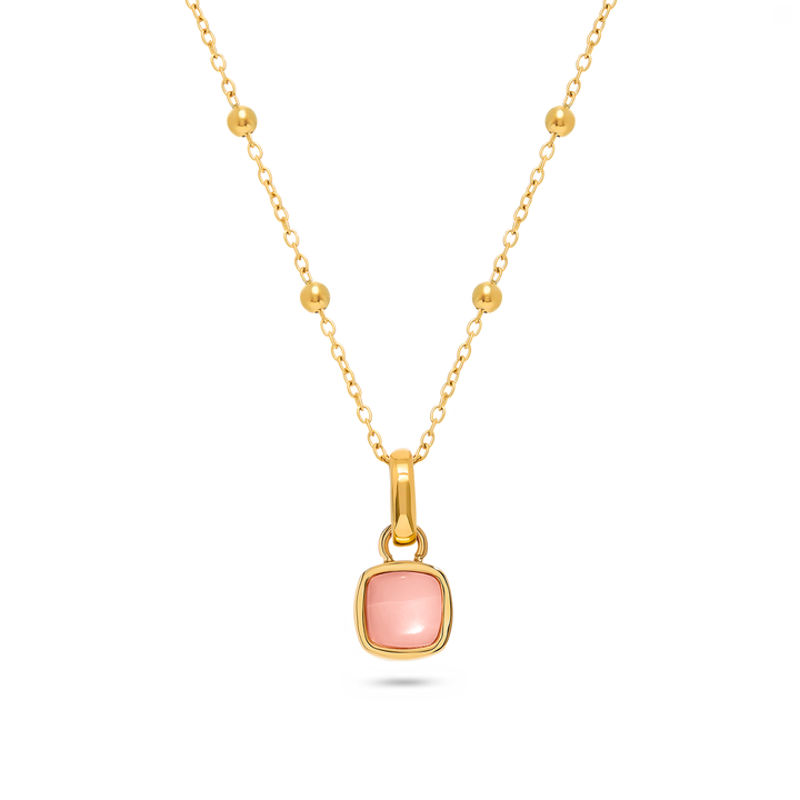 Pale Pink Opal Cushion Necklace (Gold)