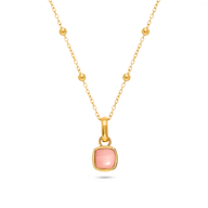 Pale Pink Opal Cushion Necklace (Gold)