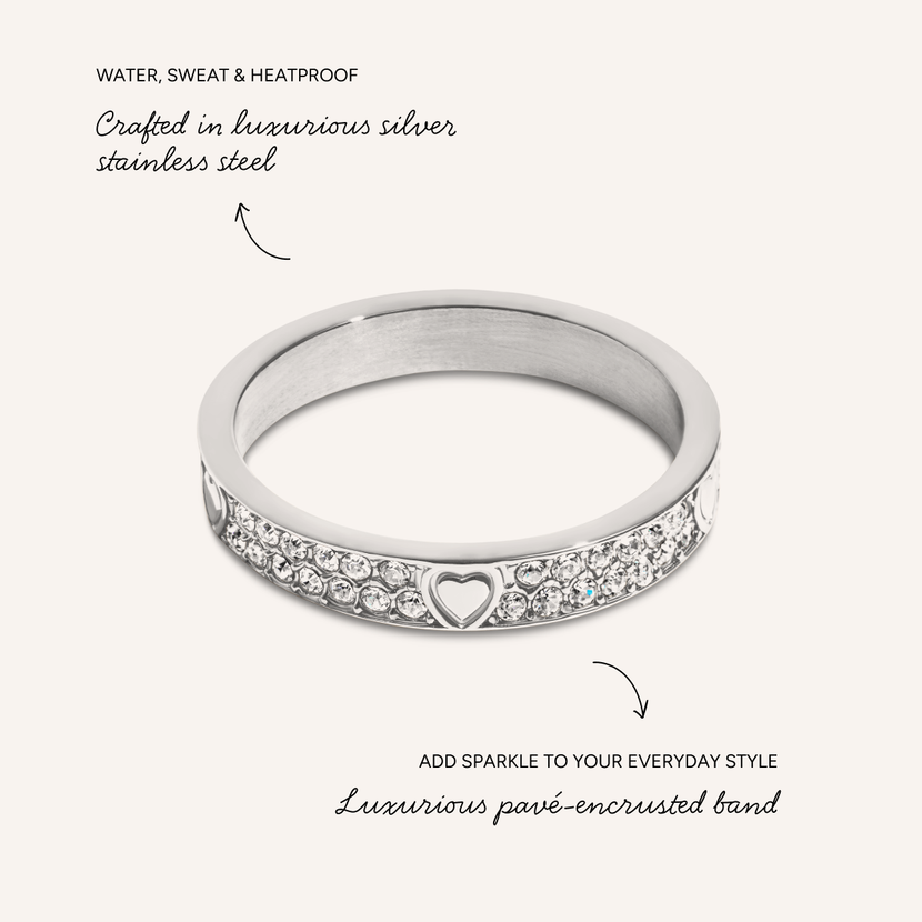Pavé Crystal Heart Ring (Silver)