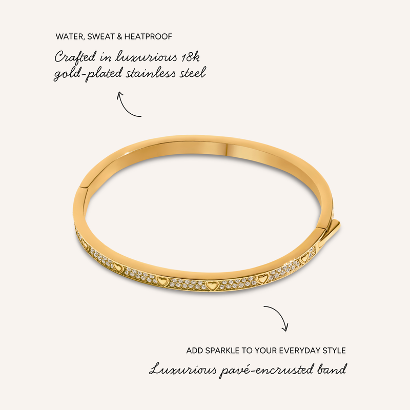 Mini Pavé Crystal Heart Bangle (Gold)