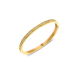 Mini Pavé Crystal Heart Bangle (Gold)