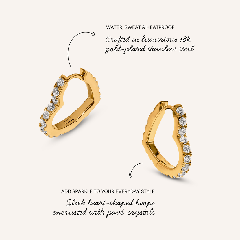 Pavé Heart Hoops (Gold)