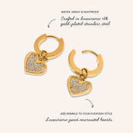 Pavé Heart Huggie Earrings (Gold)