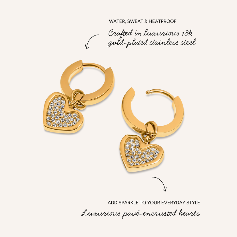 Pavé Heart Huggie Earrings (Gold)
