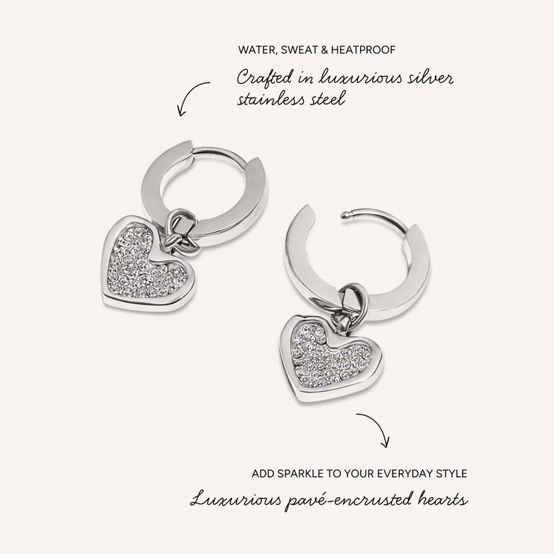 Pavé Heart Huggie Earrings (Silver)
