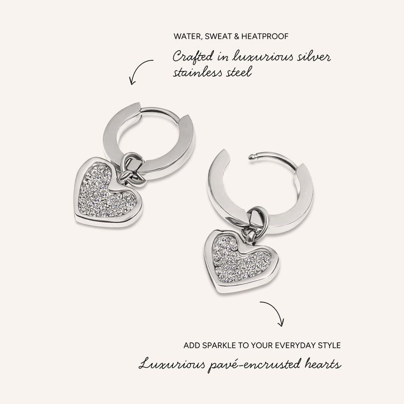 Pavé Heart Huggie Earrings (Silver)
