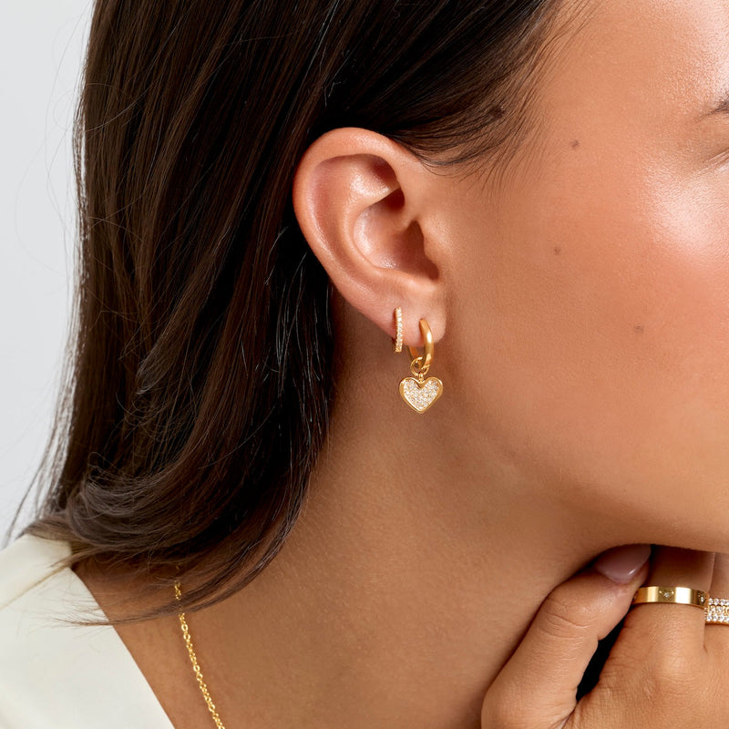 Pavé Heart Huggie Earrings (Gold)