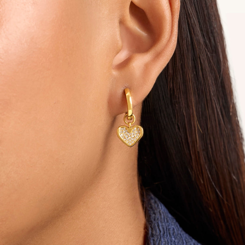 Pavé Heart Huggie Earrings (Gold)