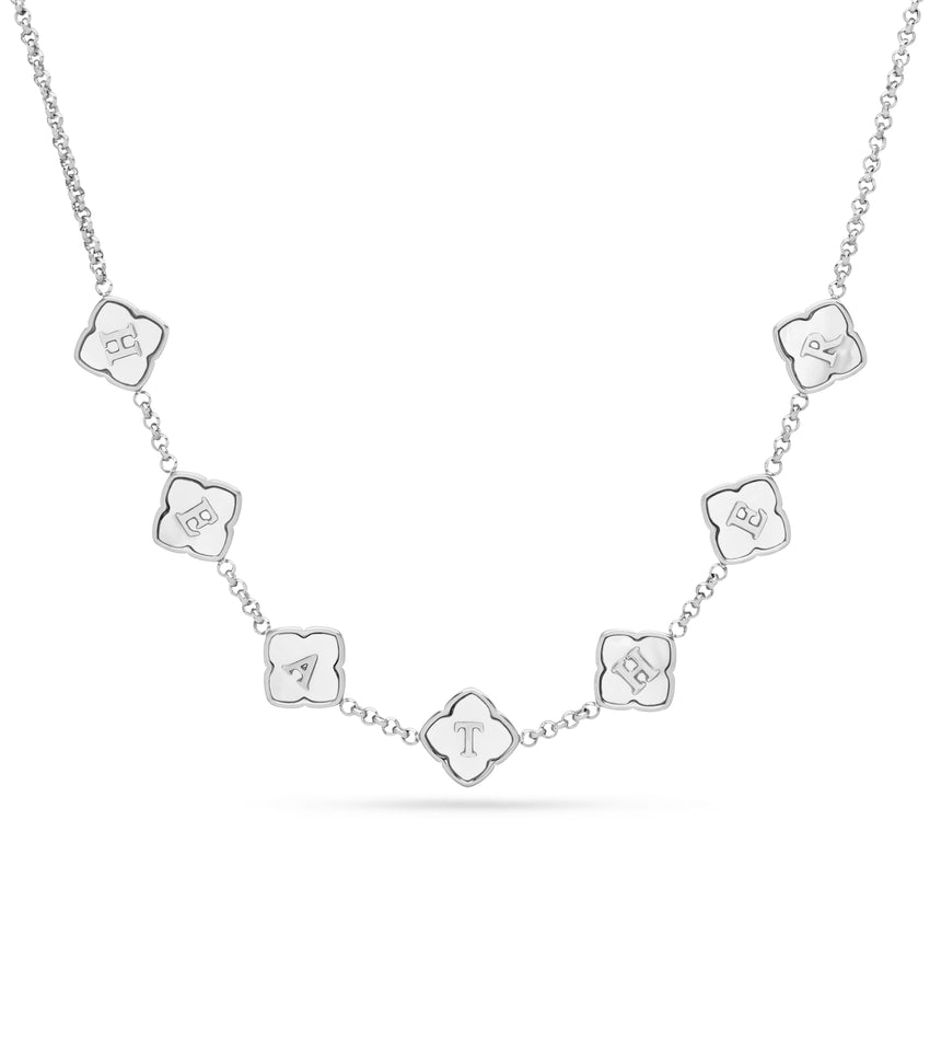 Rosette Clover Custom Name Necklace (Silver)