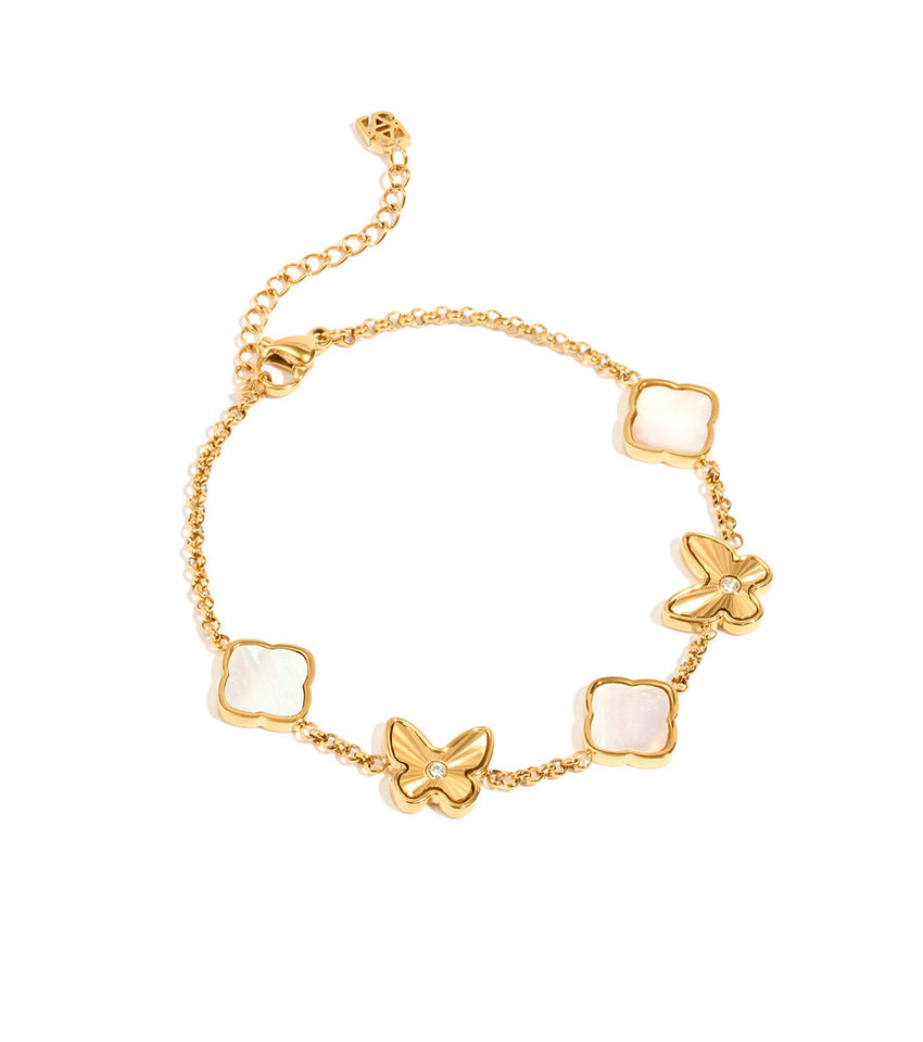 Pearl & Fluted Butterfly Bracelet (Gold)