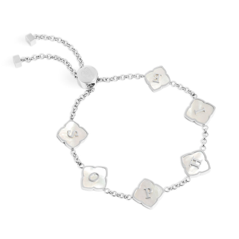 Pearl Clover Custom Name Bracelet (Silver)