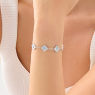 Pearl Clover Custom Name Bracelet (Silver)