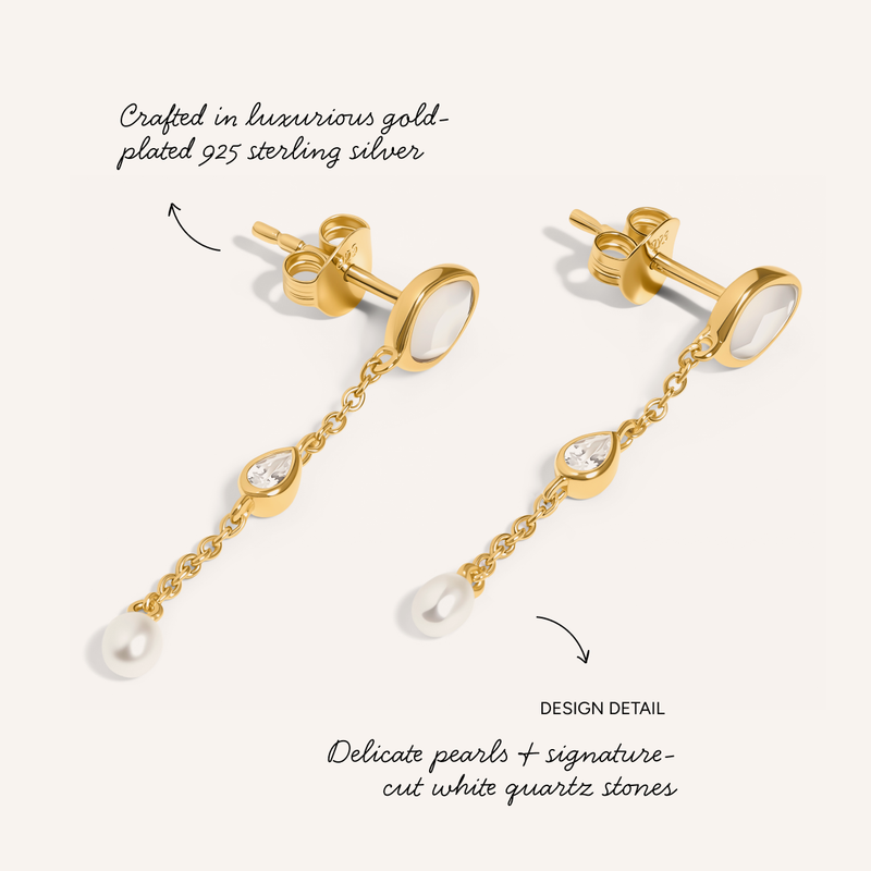 Modern Elegance Quartz & Pearl Necklace & Earrings Set (Gold)