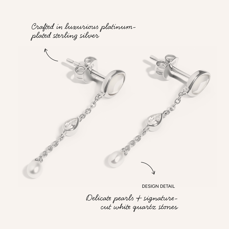 Modern Elegance Quartz & Pearl Bracelet & Earring Set (Silver)