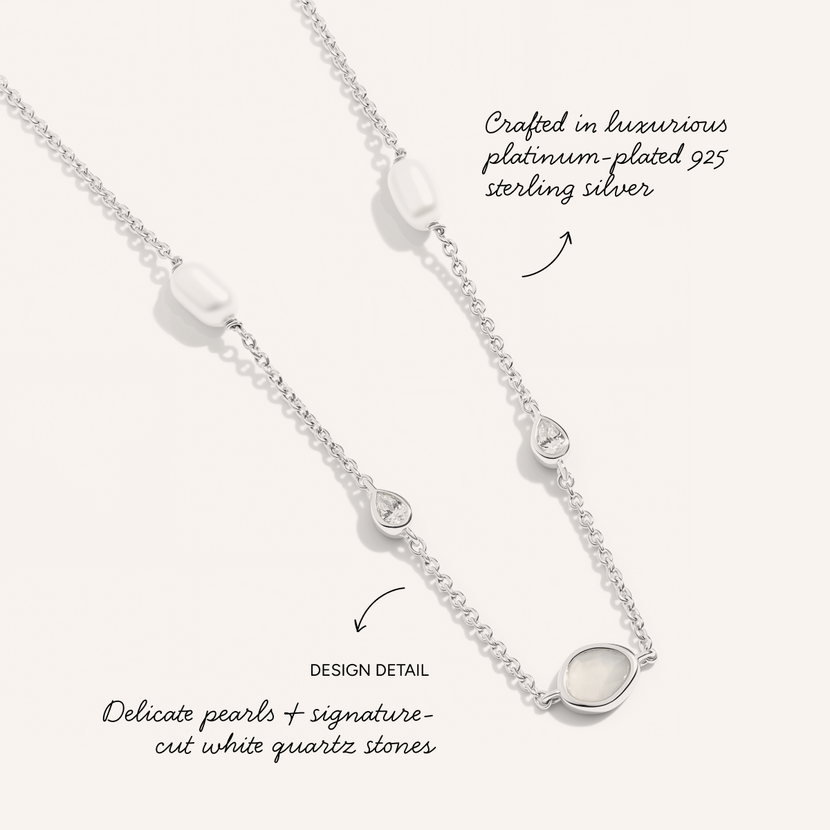 Modern Elegance Quartz & Pearl Necklace (Silver)