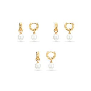 Pearl Drop Huggie Earring Bridesmaid Gift Set (Gold)