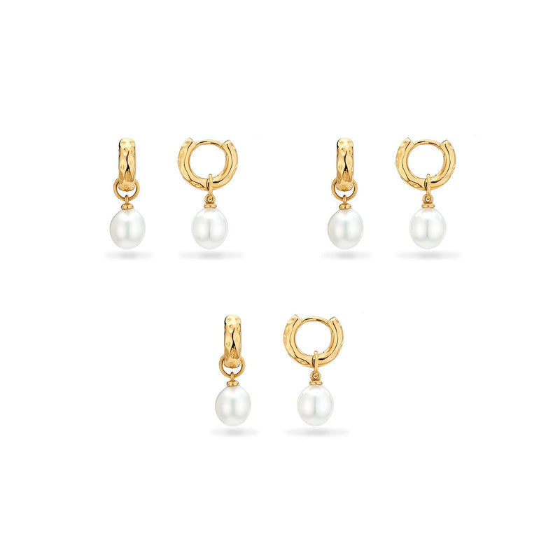 Pearl Drop Huggie Earring Bridesmaid Gift Set (Gold)