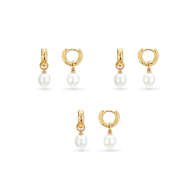 Pearl Drop Huggie Earring Bridesmaid Gift Set (Gold)
