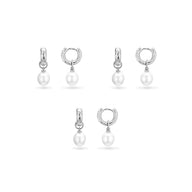 Pearl Drop Huggie Earring Set (Silver)