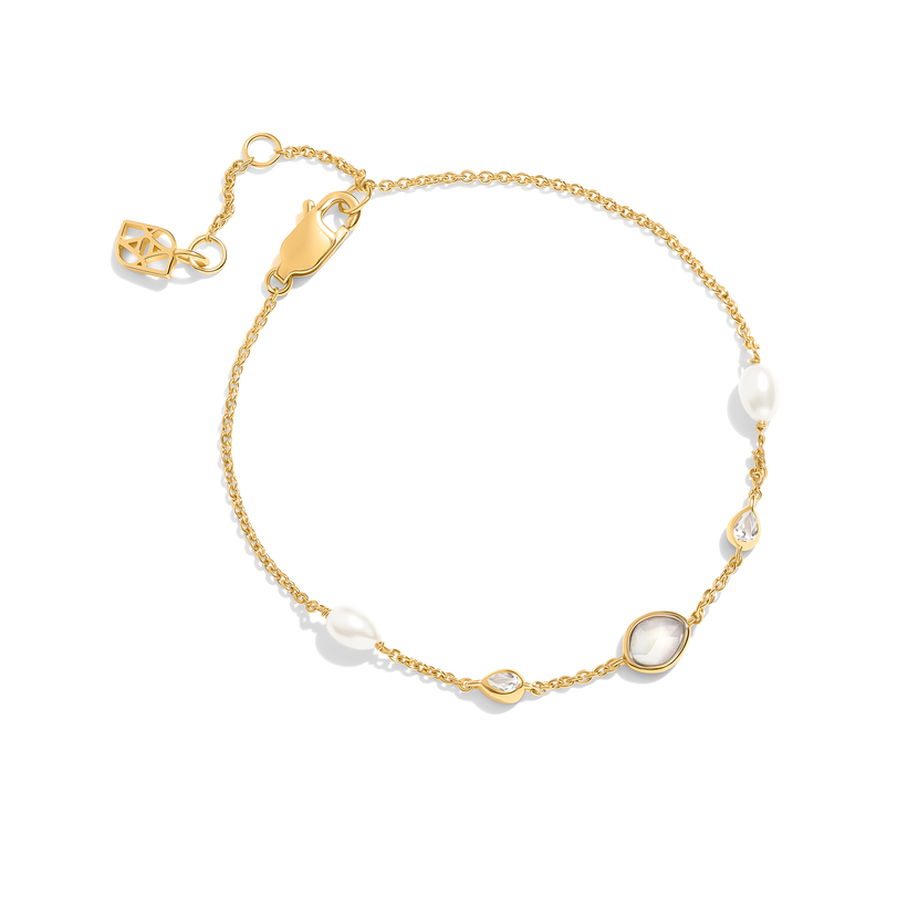 Modern Elegance Quartz & Pearl Bracelet (Gold)