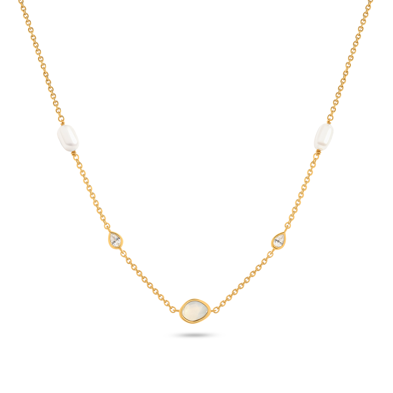 Modern Elegance Quartz & Pearl Necklace (Gold)