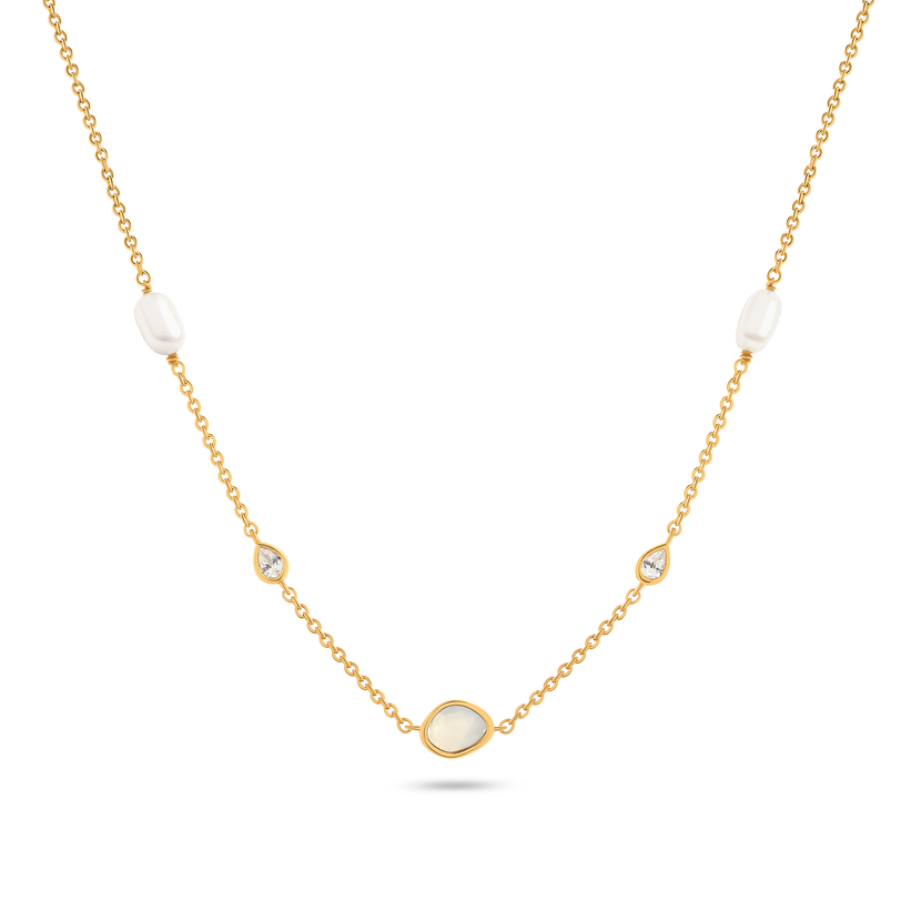 Modern Elegance Quartz & Pearl Necklace (Gold)