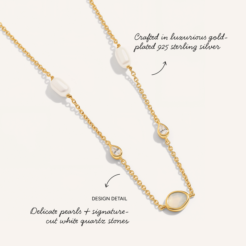 Modern Elegance Quartz & Pearl Jewellery Set (Gold)