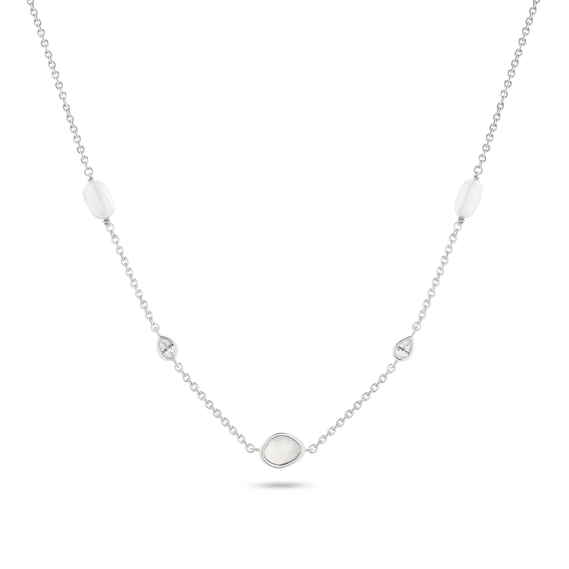 Modern Elegance Quartz & Pearl Necklace (Silver)