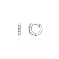 Pearl Huggie Hoop Earrings (Silver)