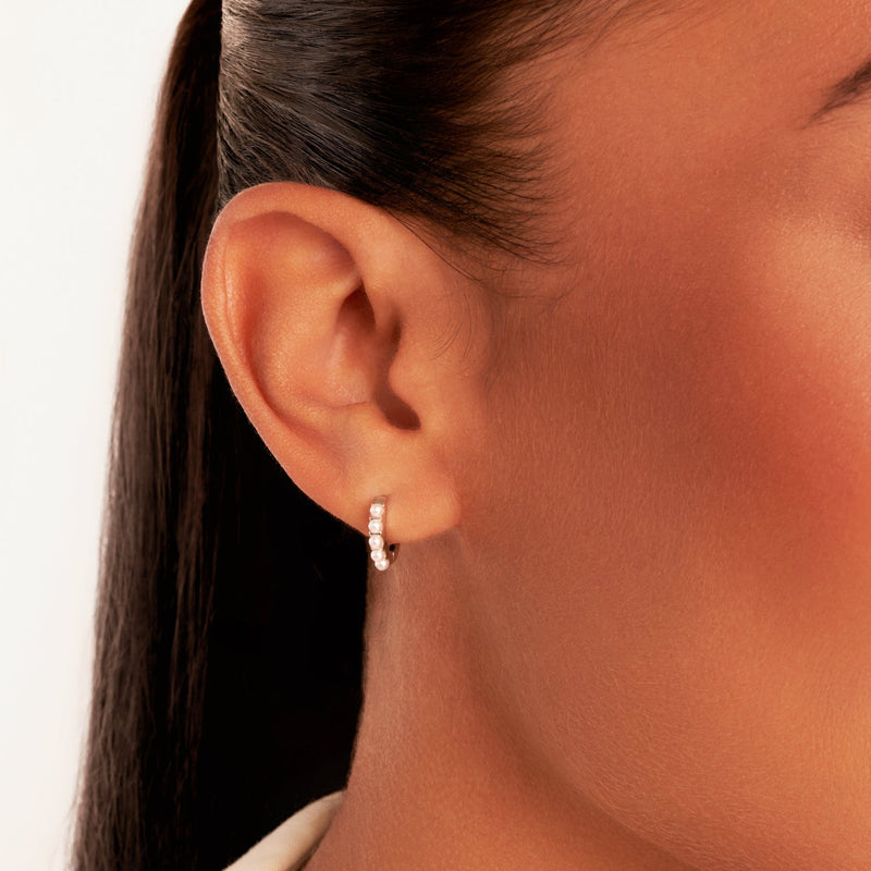 Pearl Huggie Hoop Earrings (Silver)