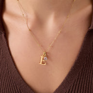 Personalised Initial & Droplet Birthstone Necklace (Gold)