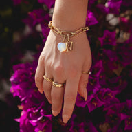 Letter & Birthstone Figaro Chain Bracelet (Gold)