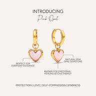 Pale Pink Opal Heart Huggie Earrings Set (Gold)