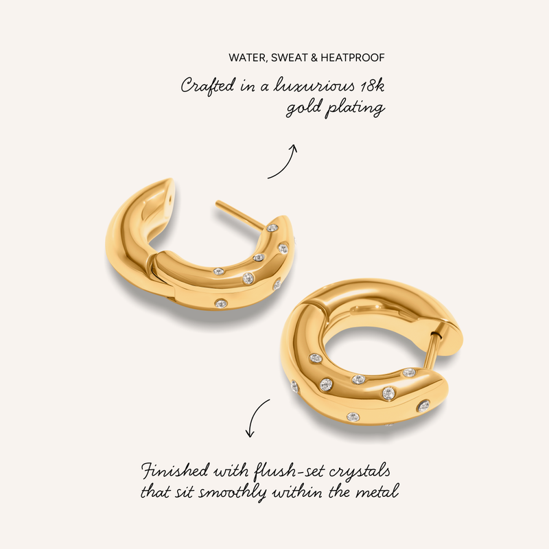 Polka Dot Crystal Hoop Earrings (Gold)