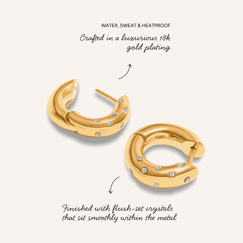 Polka Dot Crystal Hoop Earrings (Gold)