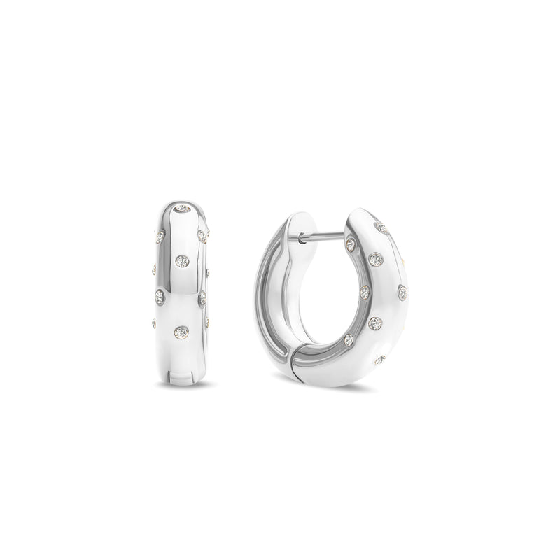 Polka Dot Crystal Hoop Earrings (Silver)