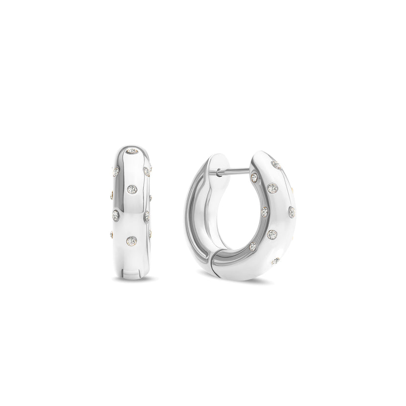 Polka Dot Crystal Hoop Earrings (Silver)