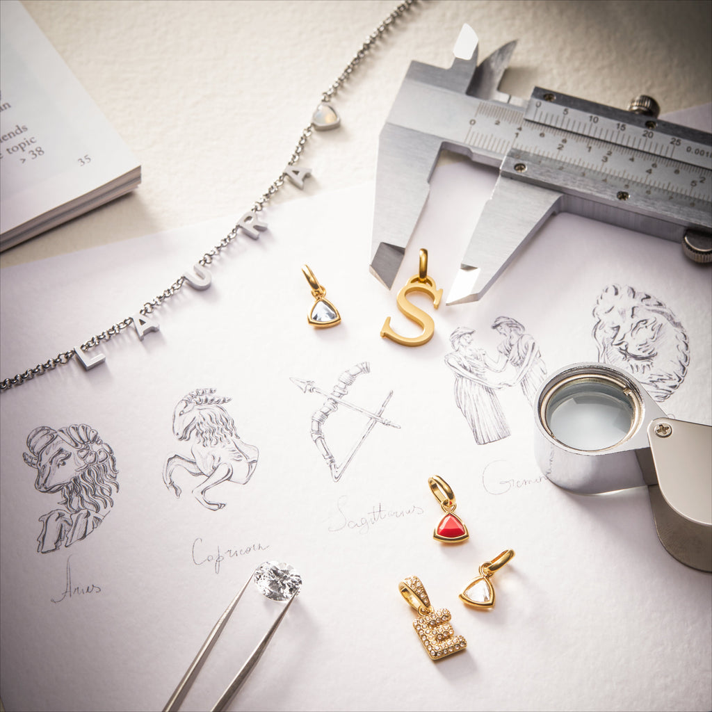 Script Initial & Birthstone Necklace (Gold)