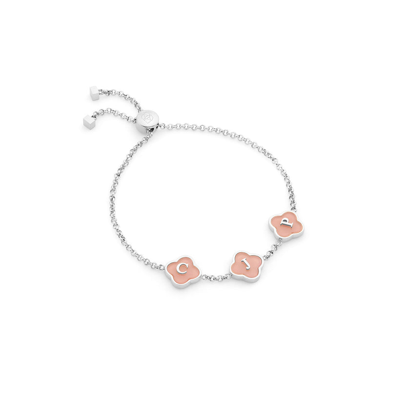 Rose Quartz Clover Custom Name Bracelet (Gold)