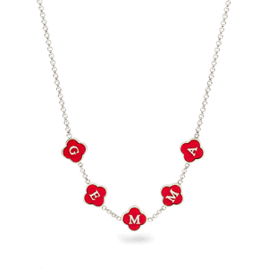 Red Custom Clover Name Necklace (Silver)