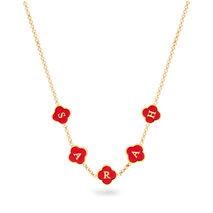 Red Custom Clover Name Necklace (Gold)
