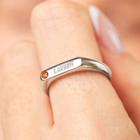Birthstone Signet Custom Name Ring (Silver)