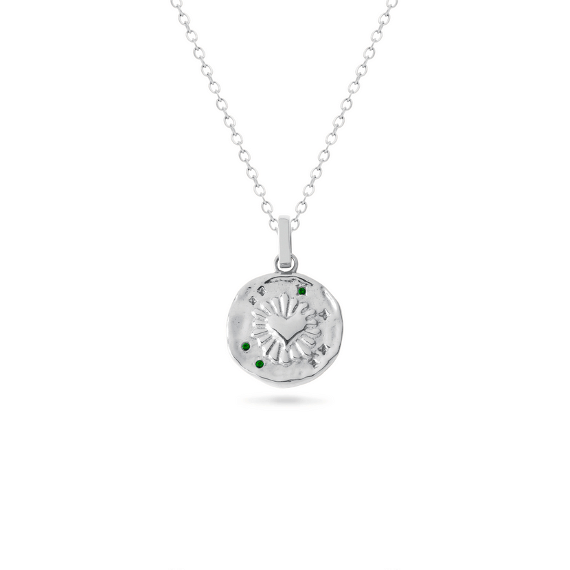 Talisman Flaming Heart Birthstone Necklace (Silver)