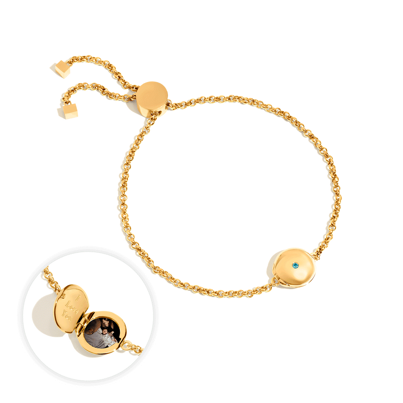 Round Photo Locket Bracelet (Gold)