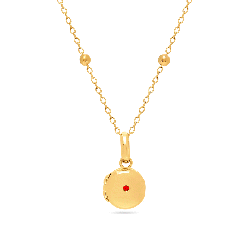 Round Photo Locket Sphere Necklace (Gold)