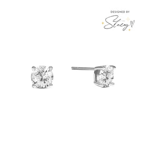 Round Solitaire Stud Earrings 1ct (Silver)