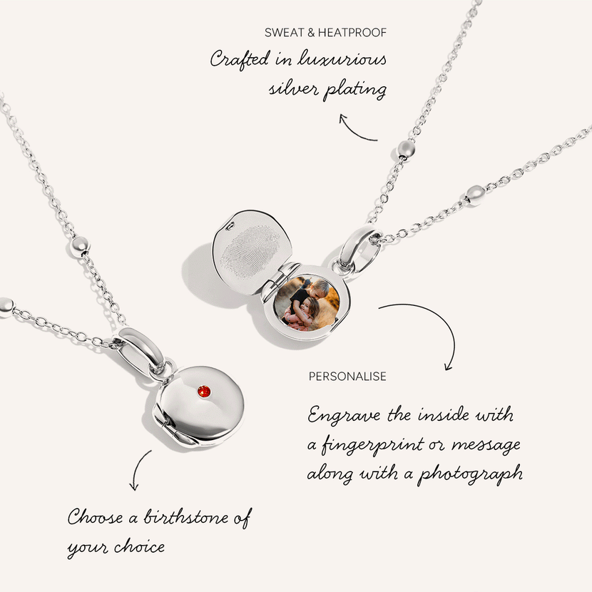 Round Photo Locket Sphere Necklace (Silver)