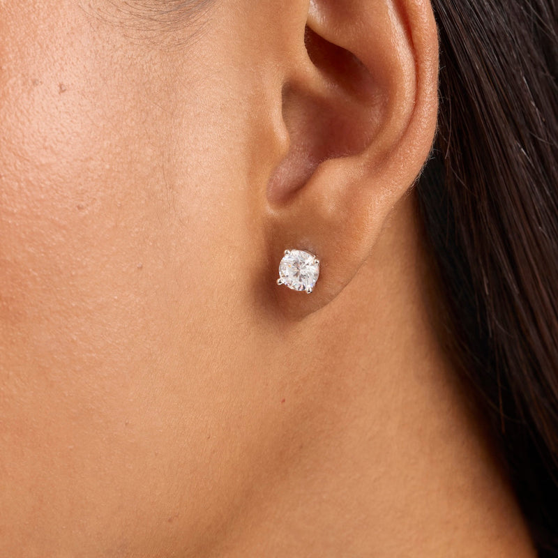 Round Solitaire Stud Earrings 1ct (Silver)