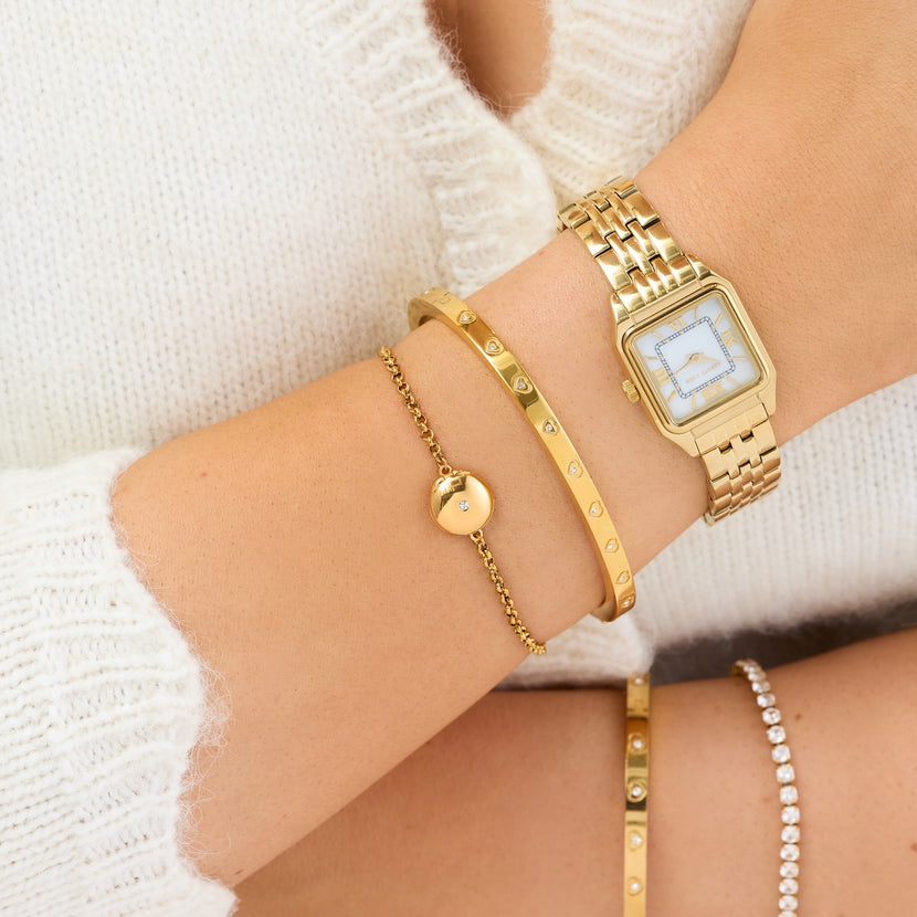 Round Photo Locket Bracelet (Gold)