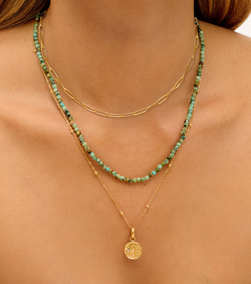 Mini Coin & Beaded Layered Necklace Set (Gold)